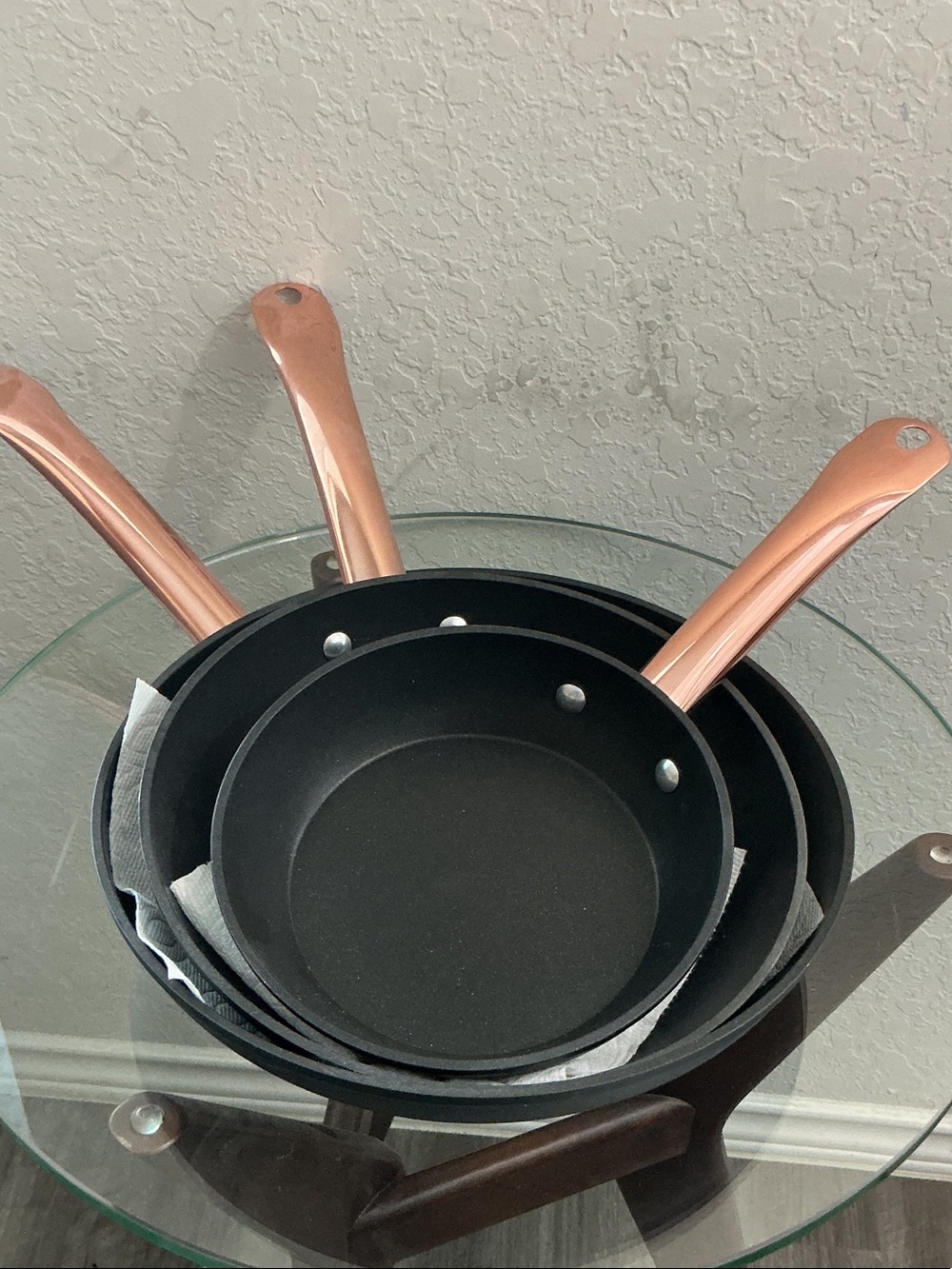 🍳 Kitchen & Table 3-Piece Nonstick Fry Pan Set Rose Gold Handles 🍳
